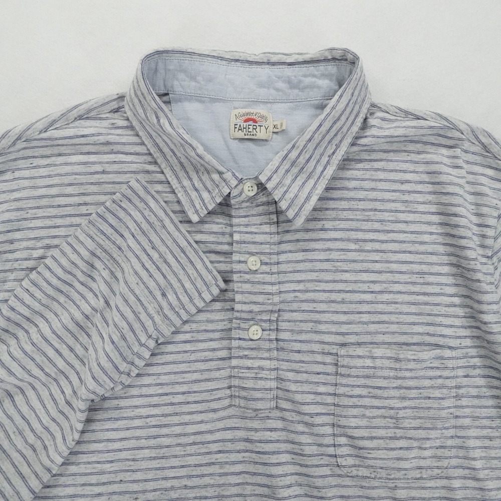 Faherty Shirt Mens XL Gray Striped Long Sleeve Polo Coastal Preppy Casual Top
